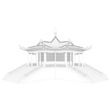 园林古建轴测线稿图