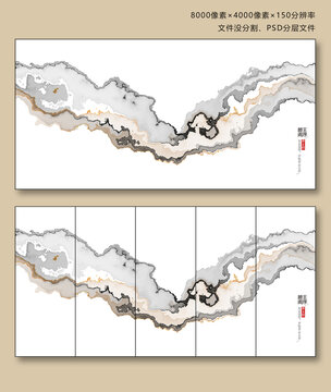 意境黑白水墨山水画背景