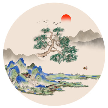 圆形传统山水画