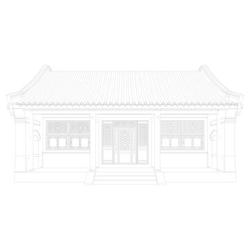 四合院前廊硬山立面线稿图
