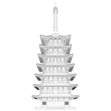 日式塔立面线稿图