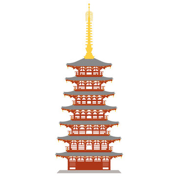 日式塔正立面插画图