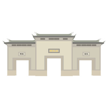 拙政园大门立面插画图