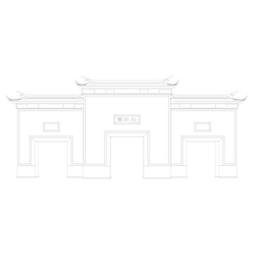 拙政园大门立面线稿图
