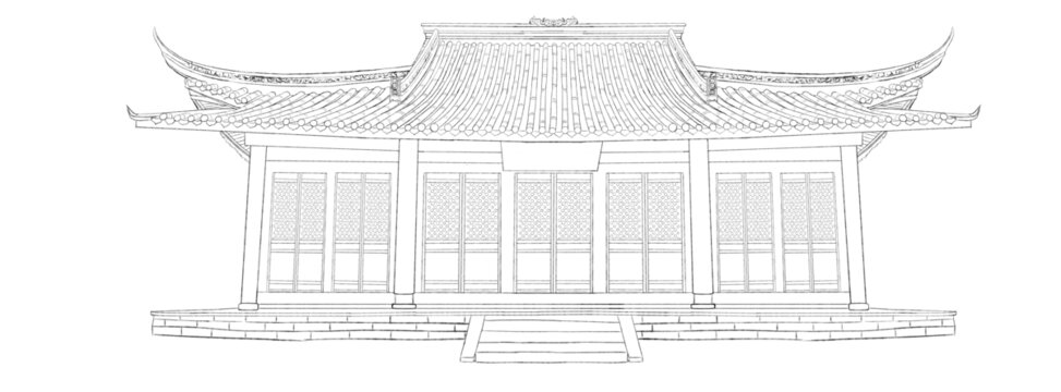 古代建筑白描线稿