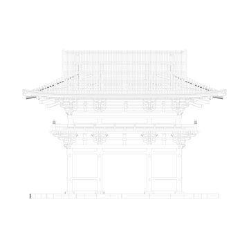 日式建筑木构架正立面线稿图