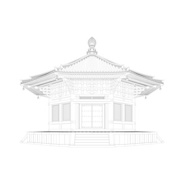 唐风佛殿立面线稿图