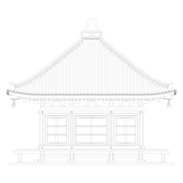 日式佛殿正立面线稿图