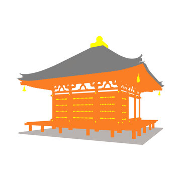 日式佛殿轴测插画图