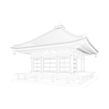 日式佛殿轴测线稿图
