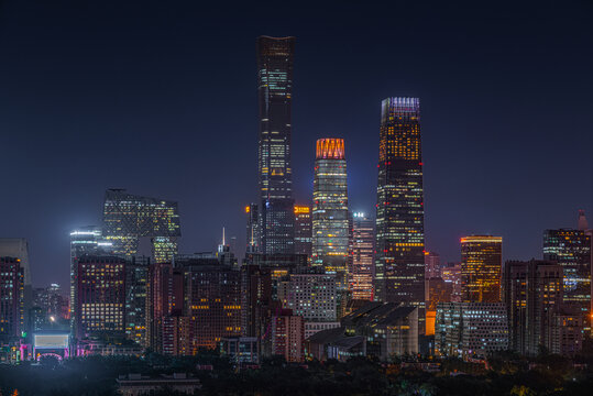 北京国贸cbd地标建筑夜景