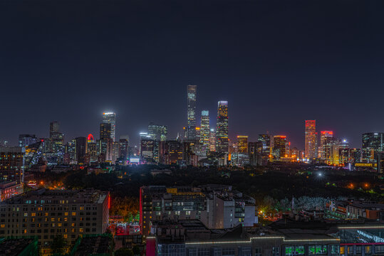 北京国贸cbd地标建筑夜景