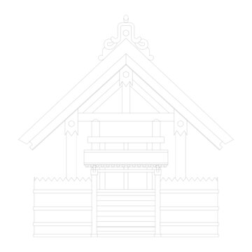 日式草屋正立面线稿图