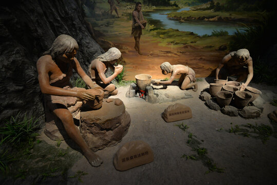 原始人制作使用陶器