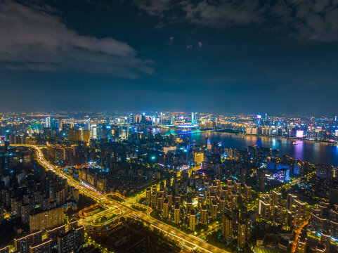 杭州钱江新城钱塘江夜景