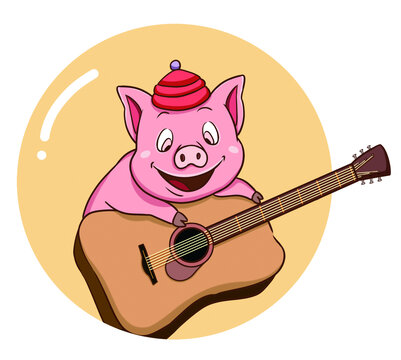 卡通吉他猪