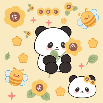 熊猫向日葵贴纸