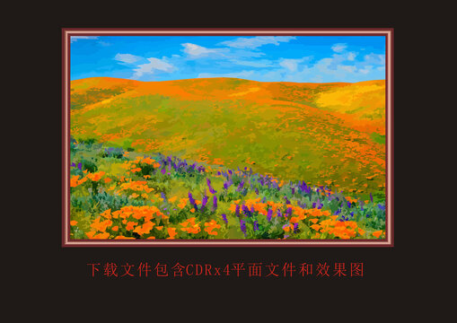 自然风景画田野蓝天白云