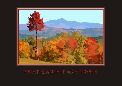 艺术矢量风景山峰森林油画