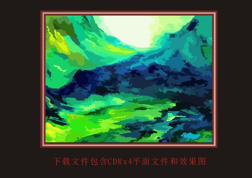 绿色渐变油墨泼墨色块挂画