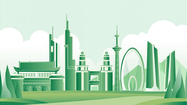 南京绿色旅游城市插画