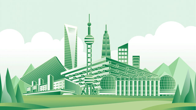上海绿色旅游城市插画