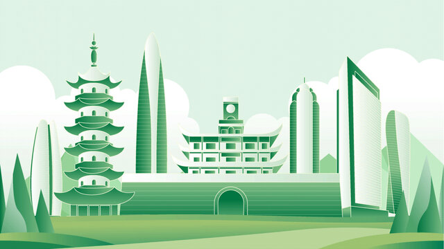 宁波绿色旅游城市插画