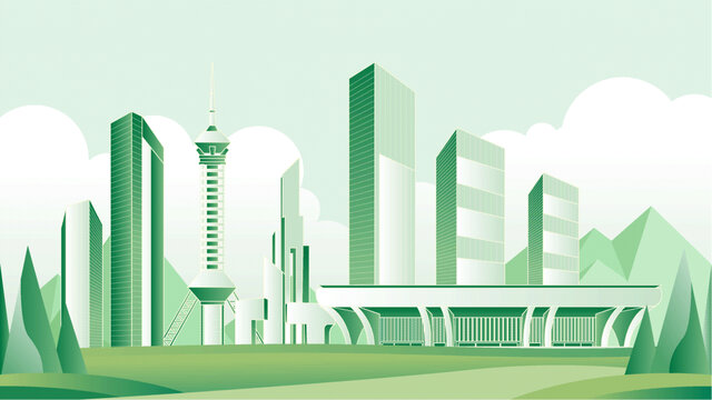 石家庄绿色旅游城市插画
