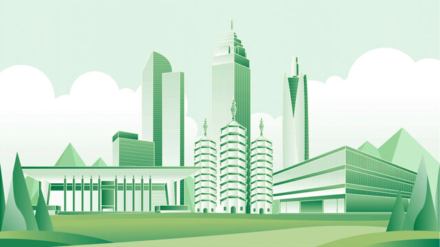 嘉兴绿色旅游城市插画