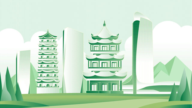 漳州绿色旅游城市插画