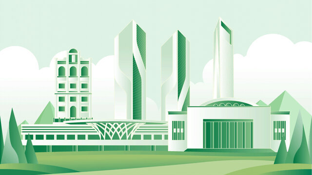 江门绿色旅游城市插画