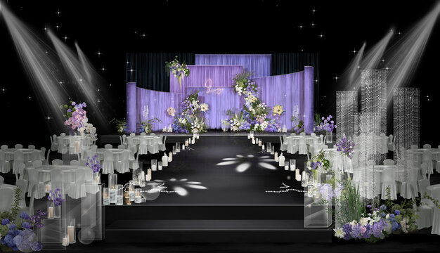 紫色线帘婚礼仪式区