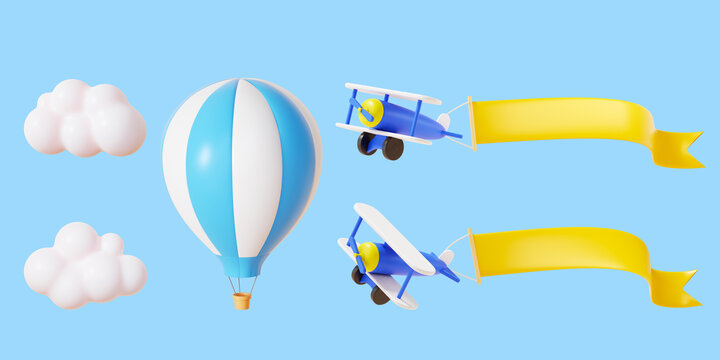 可爱飞行玩具与云朵玩具素材集合
