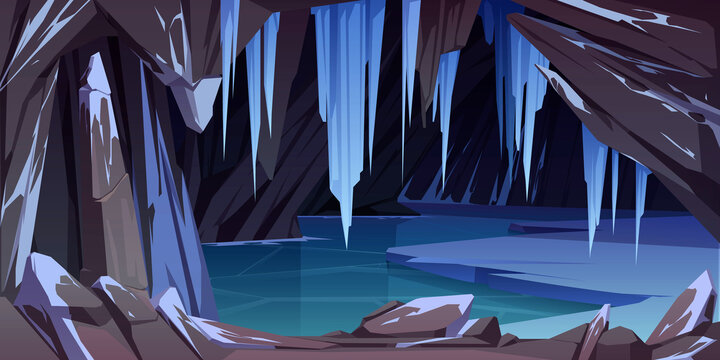 山洞里结冰的湖面与冰柱插图