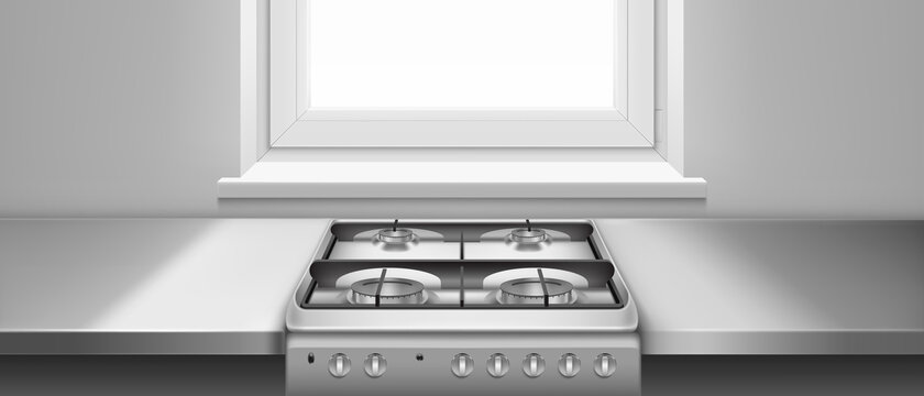 厨房燃气灶与窗台背景插图