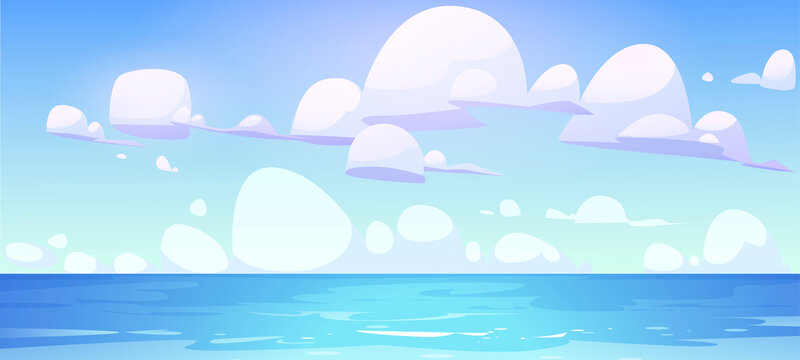 平静蔚蓝海平面与白云背景
