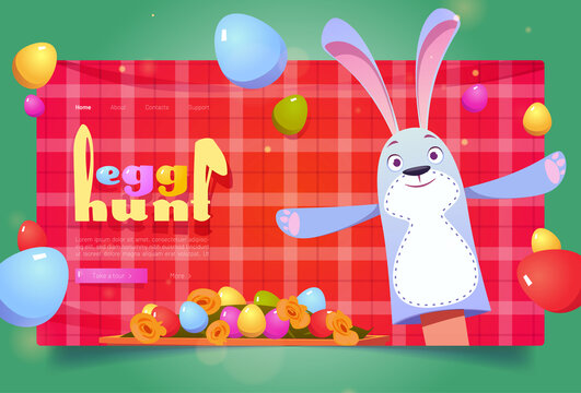 卡通可爱兔子手偶复活节捡彩蛋网页横幅