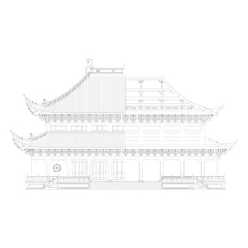 重檐庑殿梁架正立面线稿图