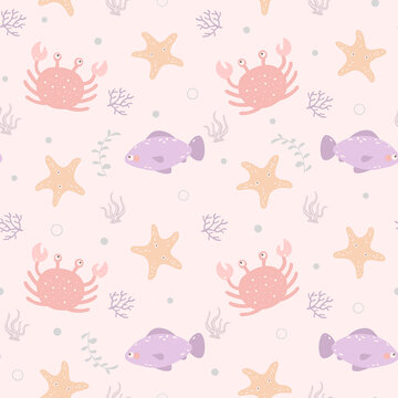 卡通海星螃蟹鱼类