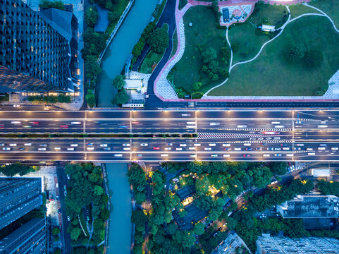 公园绿地道路夜景