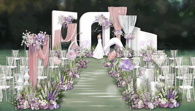 粉紫色草坪户外婚礼效果图
