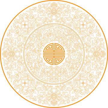 线描夔龙莲纹