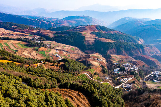 航拍云南昆明东川红土地