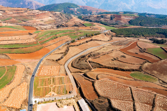 航拍云南昆明东川红土地