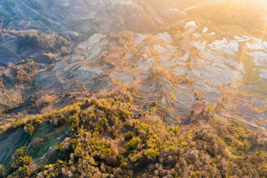 航拍云南红河州云阳梯田