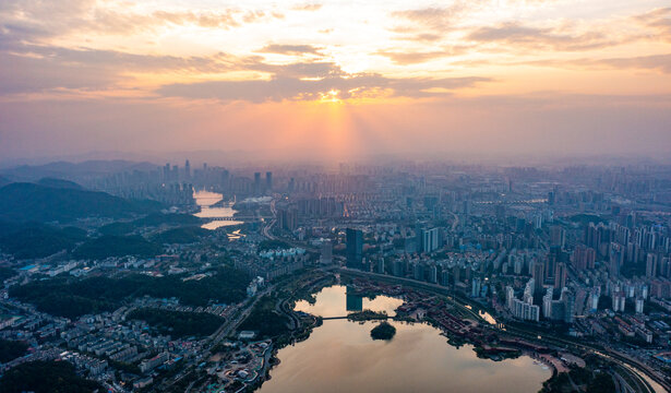 航拍湖南长沙城市景观