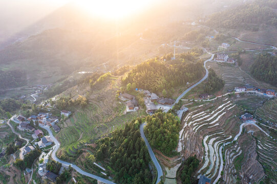 航拍湖南娄底新化紫鹊界梯田