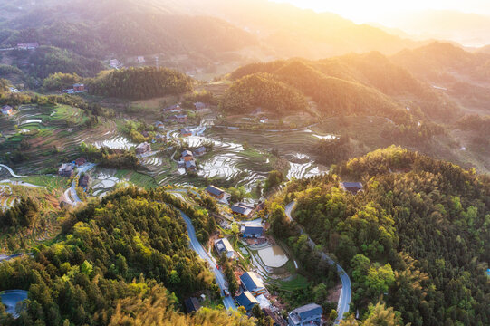 航拍湖南娄底新化紫鹊界梯田