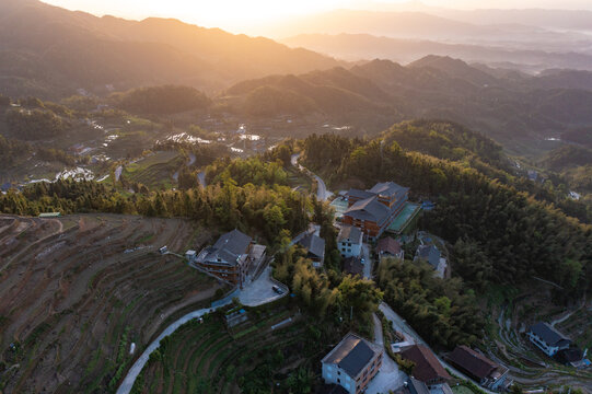 航拍湖南娄底新化紫鹊界梯田