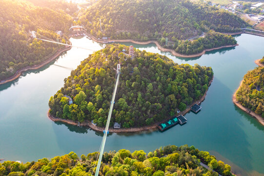 航拍湖南长沙石燕湖景区